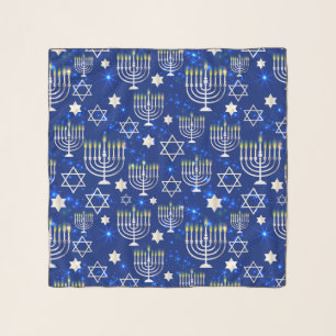 Happy Hanukkah Modern Star Of David Menorah Scarf