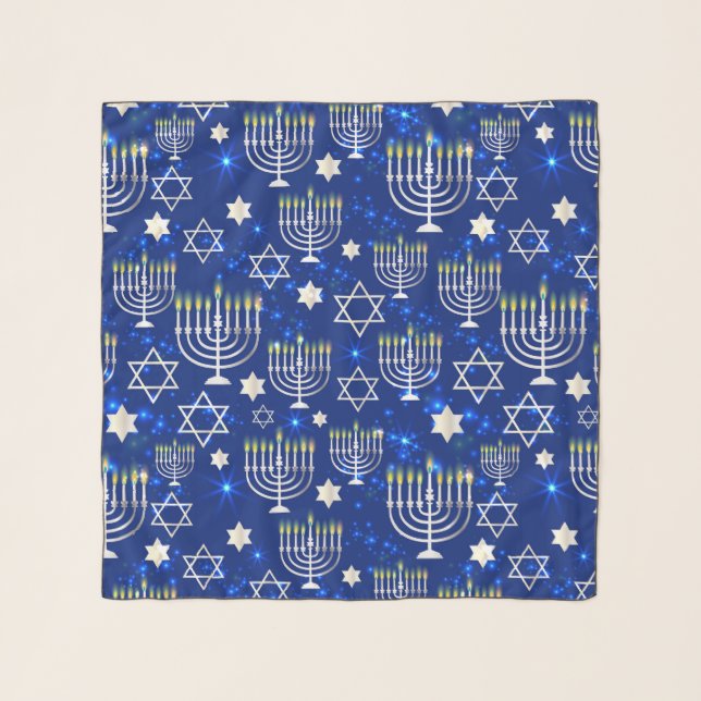 Happy Hanukkah Modern Star Of David Menorah Scarf (Front)