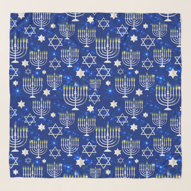Happy Hanukkah Modern Star Of David Menorah Scarf (Front)
