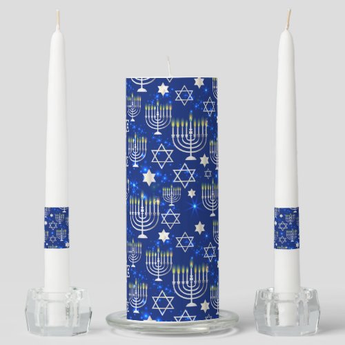 Happy Hanukkah Modern Star Of David Menorah Unity Candle Set