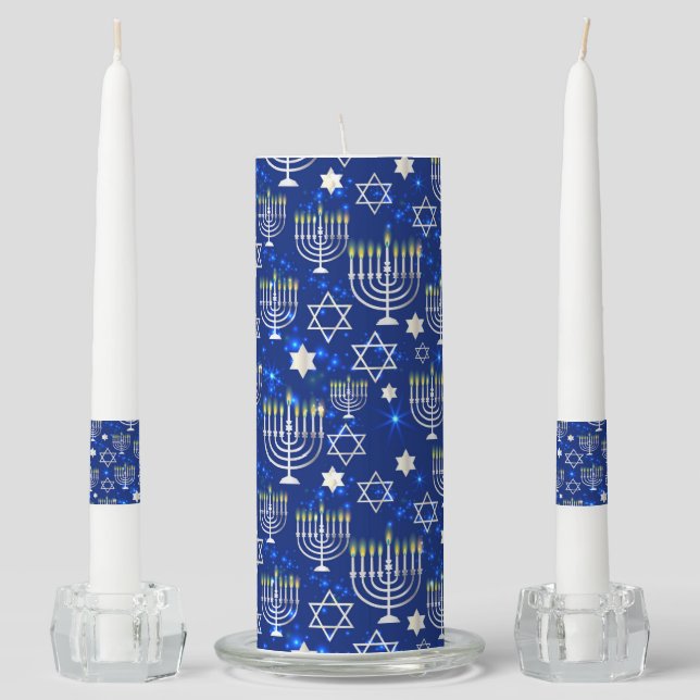 Happy Hanukkah Modern Star Of David Menorah Unity Candle Set (Front)