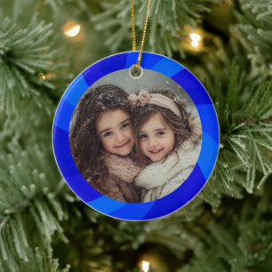 HAPPY HANUKKAH Modern Swirl Star Custom PHOTO Ceramic Ornament