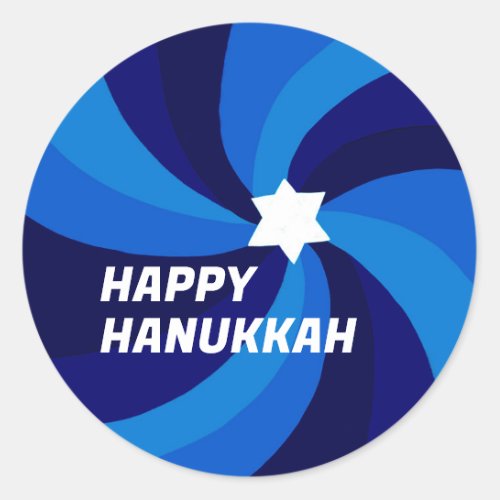 HAPPY HANUKKAH Modern Swirl Star of David Custom Classic Round Sticker