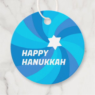 HAPPY HANUKKAH Modern Swirl Star of David Custom Favor Tags