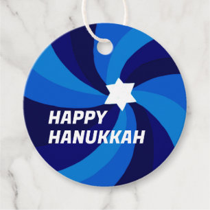 HAPPY HANUKKAH Modern Swirl Star of David Custom Favor Tags