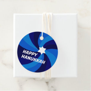HAPPY HANUKKAH Modern Swirl Star of David Custom Favor Tags