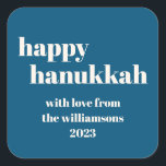 Happy Hanukkah Modern Teal Blue Personalized Square Sticker<br><div class="desc">Happy Hanukkah Modern Teal Blue Personalized Square Sticker</div>