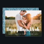 Happy Hanukkah Modern typography family photo Holiday Card<br><div class="desc">A modern typography for this photo cards collection. To customize with your favorite family picture. You can also easily change the color of the font or the geometric background to your liking.</div>