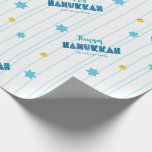 Happy Hanukkah Modern Typography Gold Stars Name Wrapping Paper<br><div class="desc">“Happy Hanukkah.” This wrapping paper features a playful, whimsical handcrafted “Happy Hanukkah” custom name typography random pattern in turquoise and green blue, blue and faux gold foil Stars of David, and light aqua blue hand drawn lines, all overlaying a white background. Feel the warmth and joy of the holiday season...</div>