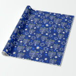 Happy Hanukkah Modern Wrapping Paper<br><div class="desc">This Hanukkah holidays design features a sparkling blue background with menorah and star of David overlay. #hanukkah #chanukah #holidays #seasonal #festive #modern #blue #menorah #starofdavid #jewish #stylish #elegant #chic #pattern #custom #addyourown #giftwrap #wrappingpaper #giftwrapping #partysupplies</div>