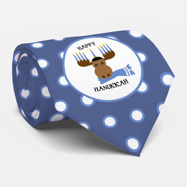 Happy Hanukkah Moose Funny Holiday Neck Tie (Rolled)