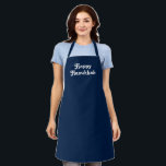 "Happy Hanukkah" navy blue white Holiday party Apron<br><div class="desc">"Happy Hanukkah" navy blue white Holiday party Apron.

Great for cooks,  chefs,  pottery,  ceramics,  crafts,  work,  kitchen,  baking,  bbq,  grill,  and also businesses and stores,  etc</div>