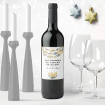 Happy Hanukkah Navy &amp; Gold Flowers Menorah Gray Wine Label