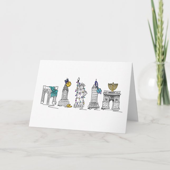 Happy Hanukkah New York City NYC Chanukah Holiday Card (Front)