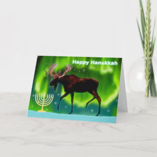 Happy Hanukkah - Northern Lights Moose Holiday Card