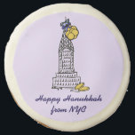 Happy Hanukkah NYC Chanukah Gelt New York City Sugar Cookie<br><div class="desc">Cookie features an original illustration of a New York City landmark "dressed up" for the holiday season. Great for Hanukkah entertaining!

This Chanukah illustration is also available on other products. Don't see what you're looking for? Need help with customization? Contact Rebecca to have something designed just for you.</div>