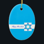 Happy Hanukkah ornament<br><div class="desc">A lovely blue ornament with the Star of David. Add names and the date to the back of the ornament.  Change to a Bar or Bat Mitzvah ornament also with name and date for something special for the boy or girl.</div>