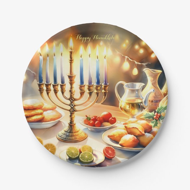 Happy Hanukkah Paper Plates (Front)