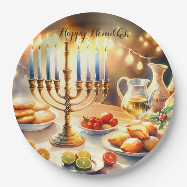 Happy Hanukkah Paper Plates (Front)