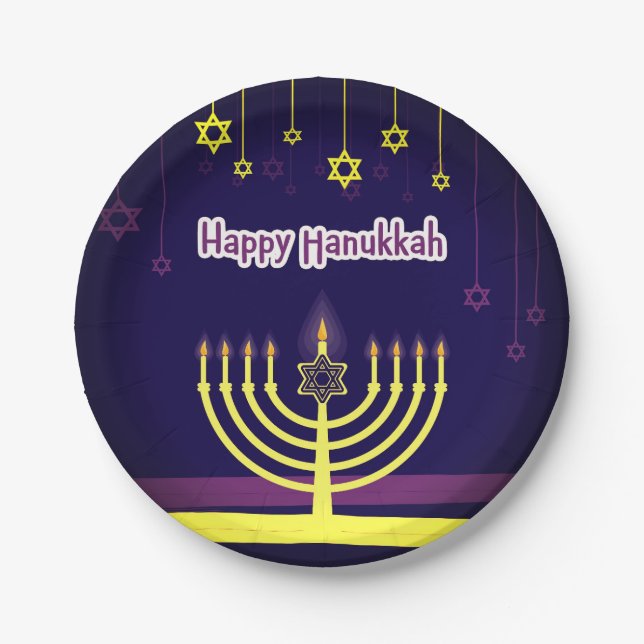 Happy Hanukkah Paper Plates (Front)