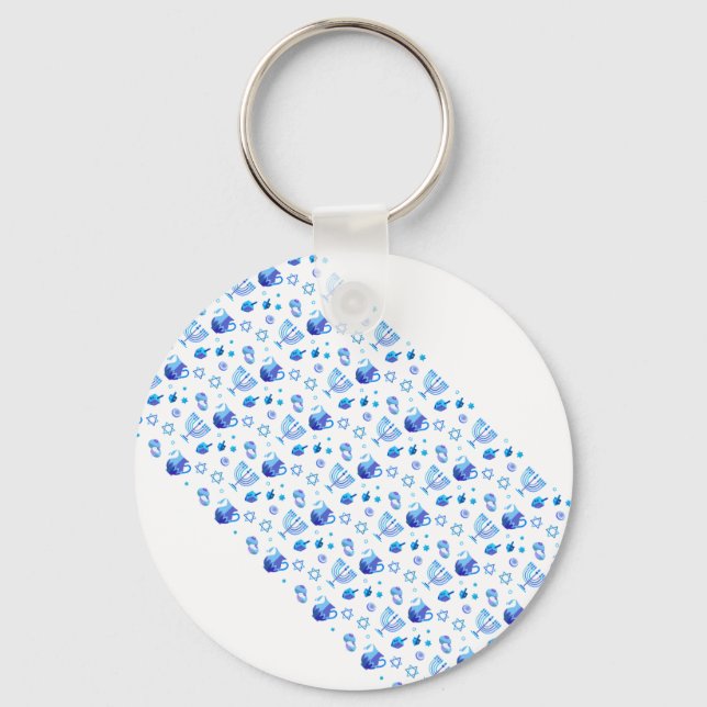 Happy Hanukkah Party Beautiful Blue Decoration Keychain (Front)