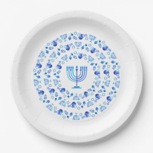 Happy Hanukkah Party Beautiful Blue Decoration Paper Plates