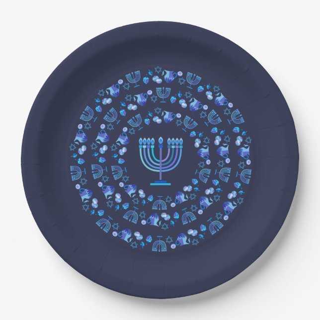 Happy Hanukkah Party Beautiful Blue Decoration Paper Plates (Front)