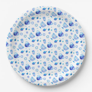 Happy Hanukkah Party Beautiful Blue Decoration Paper Plates