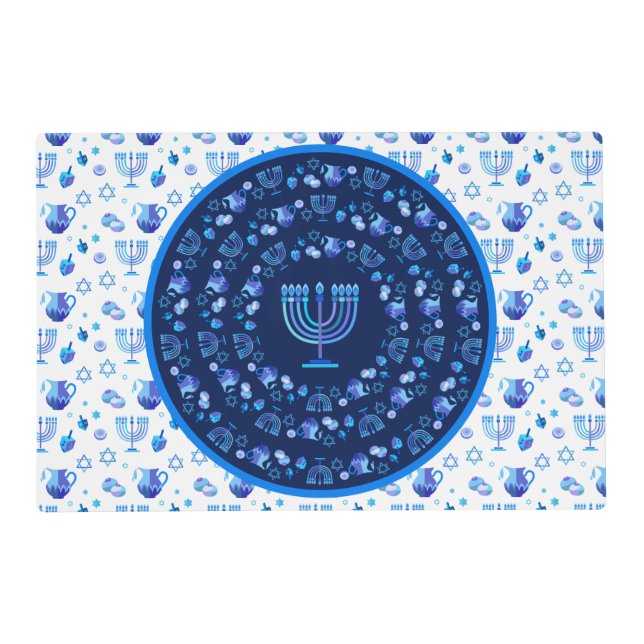 Happy Hanukkah Party Beautiful Blue Decoration Placemat (Front)