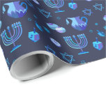 Happy Hanukkah Party Beautiful Blue Decoration Wrapping Paper<br><div class="desc">Happy Hanukkah Party Beautiful Blue Decoration, Jewish Holiday, Wrapping Paper. Jewish Holiday Hanukkah background with traditional Chanukah symbols - wooden dreidels (spinning top), donuts, gold menorah, candles, star of David and glowing blue lights wallpaper pattern. Hanukkah Festival Event Decoration. Jerusalem, Israel. Crafts & Party Supplies > Gift Wrapping Supplies >...</div>