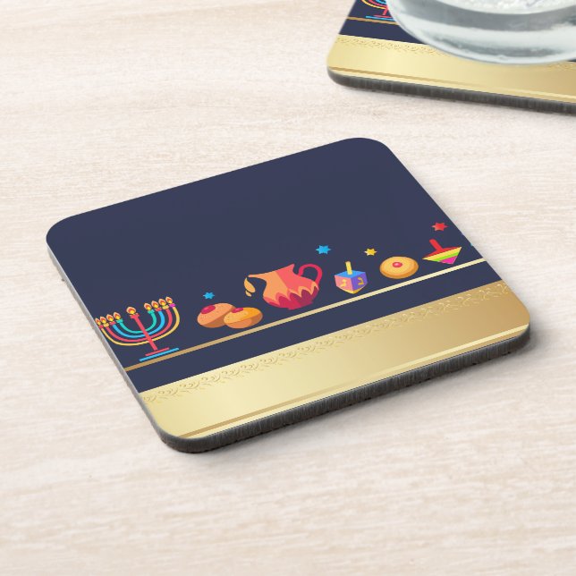 Happy Hanukkah Party Beautiful Decoration Beverage Coaster (Left Side)