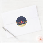 Happy Hanukkah Party Beautiful Decoration Classic Round Sticker<br><div class="desc">Happy Hanukkah Party Beautiful Decoration, Jewish Holiday, Classic Round Sticker. Jewish Holiday Hanukkah background with traditional Chanukah symbols - wooden dreidels (spinning top), donuts, gold menorah, candles, star of David and glowing lights wallpaper pattern. Hanukkah Festival Event Decoration. Jerusalem, Israel. Crafts & Party Supplies > Gift Wrapping Supplies > Stickers...</div>