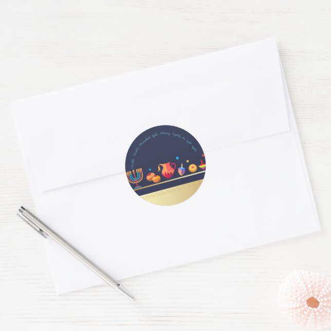 Happy Hanukkah Party Beautiful Decoration Classic Round Sticker (Envelope)