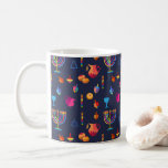 Happy Hanukkah Party Beautiful Decoration Coffee Mug<br><div class="desc">Happy Hanukkah Party Beautiful Decoration, Jewish Holiday, Coffee Mug and Cup. Jewish Holiday Hanukkah background with traditional Chanukah symbols - wooden dreidels (spinning top), donuts, gold menorah, candles, star of David and glowing lights wallpaper pattern. Hanukkah Festival Event Decoration. Jerusalem, Israel. Home > Kitchen & Dining > Drinkware > Mugs...</div>