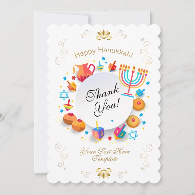 Happy Hanukkah Party Beautiful Decoration Custom Thank You Card (Front)