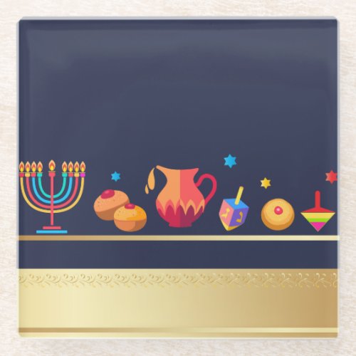 Happy Hanukkah Party Beautiful Decoration Glass Coaster