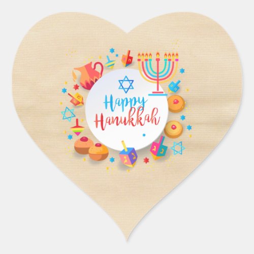 Happy Hanukkah Party Beautiful Decoration Heart Sticker