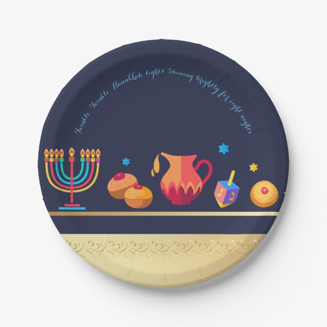 Happy Hanukkah Party Beautiful Decoration Paper Plates (Front)