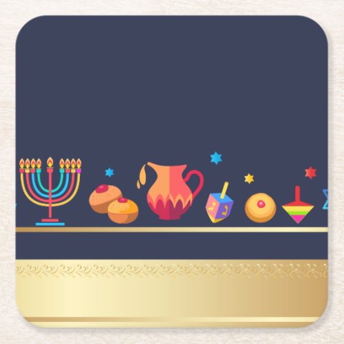 Happy Hanukkah Party Beautiful Decoration Square Paper Coaster