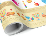Happy Hanukkah Party Beautiful Decoration Wrapping Paper<br><div class="desc">Happy Hanukkah Party Beautiful Decoration, Jewish Holiday, Coffee Mug and Cup. Jewish Holiday Hanukkah background with traditional Chanukah symbols - wooden dreidels (spinning top), donuts, gold menorah, candles, star of David and glowing lights wallpaper pattern. Hanukkah Festival Event Decoration. Jerusalem, Israel. Crafts & Party Supplies > Gift Wrapping Supplies >...</div>