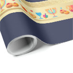 Happy Hanukkah Party Beautiful Decoration Wrapping Paper<br><div class="desc">Happy Hanukkah Party Beautiful Decoration, Jewish Holiday, Wrapping Paper. Jewish Holiday Hanukkah background with traditional Chanukah symbols - wooden dreidels (spinning top), donuts, gold menorah, candles, star of David and glowing lights wallpaper pattern. Hanukkah Festival Event Decoration. Jerusalem, Israel. Crafts & Party Supplies > Gift Wrapping Supplies > Wrapping Paper....</div>