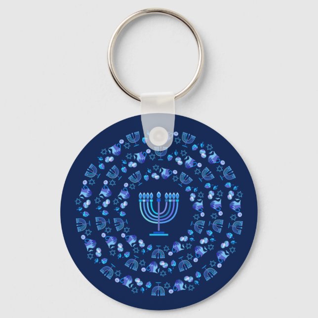 Happy Hanukkah Party Festival of lights Beautiful Keychain (Front)