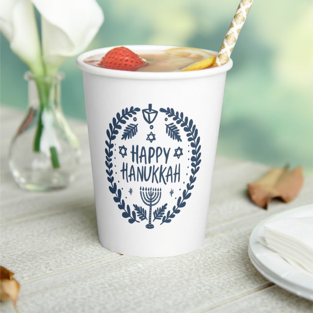 Happy Hanukkah Party Whimsical Cute Hand-Drawn  Paper Cups (Insitu)