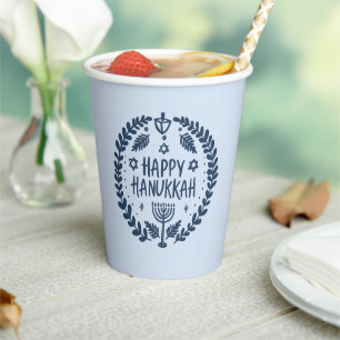 Happy Hanukkah Party Whimsical Cute Hand-Drawn Paper Cups