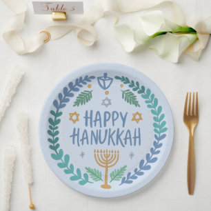 Happy Hanukkah Party Whimsical Cute Hand-Drawn  Paper Plates