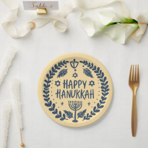 Happy Hanukkah Party Whimsical Cute Hand-Drawn Paper Plates