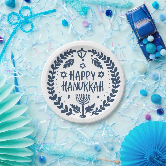 Happy Hanukkah Party Whimsical Cute Hand-Drawn  Paper Plates (Party)