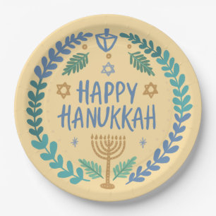 Happy Hanukkah Party Whimsical Cute Hand-Drawn Paper Plates