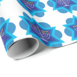 Happy Hanukkah pattern  small 4a white Wrapping Pa Paper<br><div class="desc">Great pattern for wrapping your Hanukkah gifts. Happy Hanukkah with blue Star of David and Menorah on white background.</div>