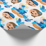 Happy Hanukkah pattern Wrapping Paper<br><div class="desc">Great pattern for wrapping your Hanukkah gifts. Happy children with presents, donuts, doves on white background</div>